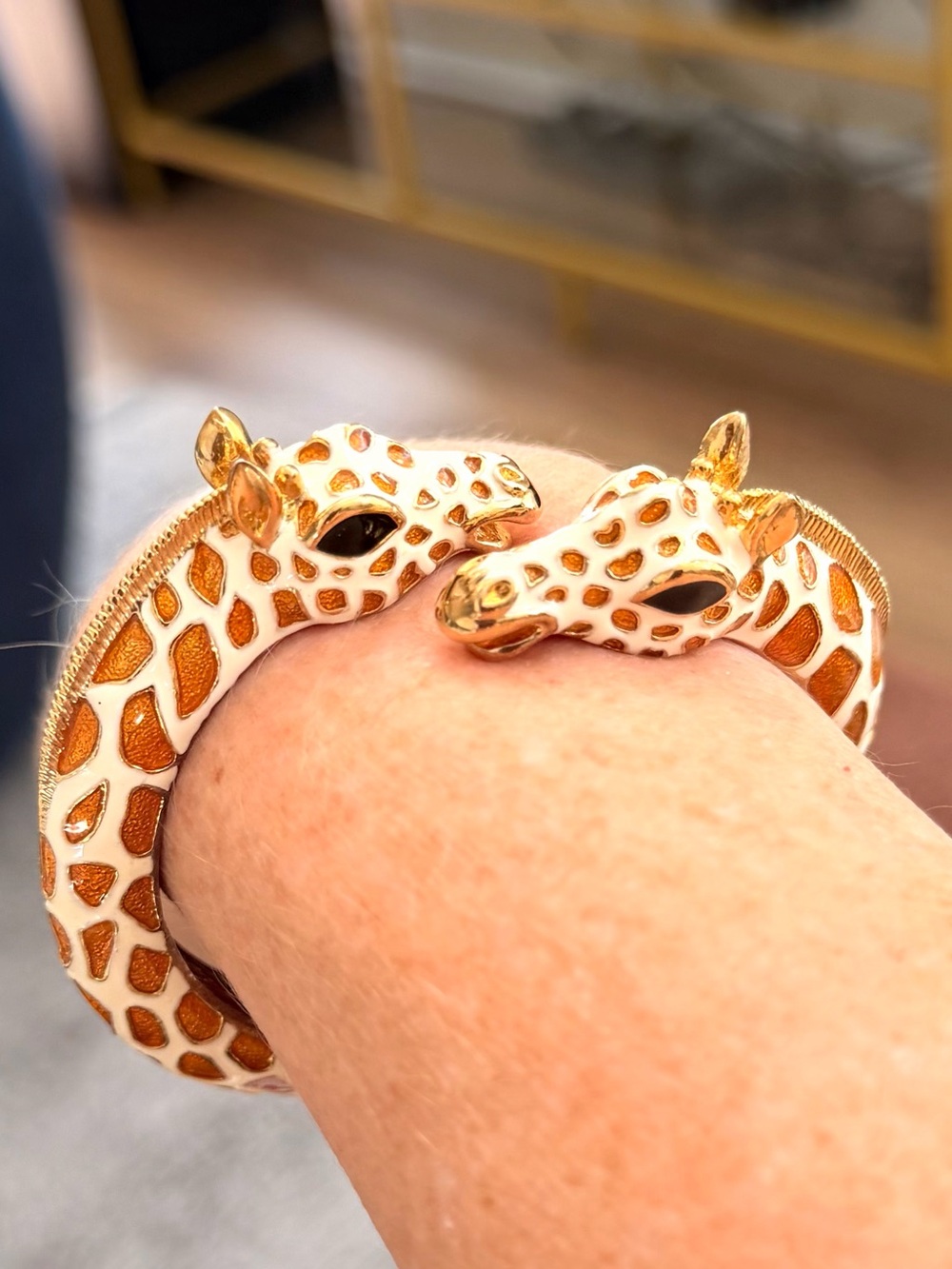 Vintage Kenneth J Lane KJL Double Giraffe Enamel Spring Cuff Bracelet